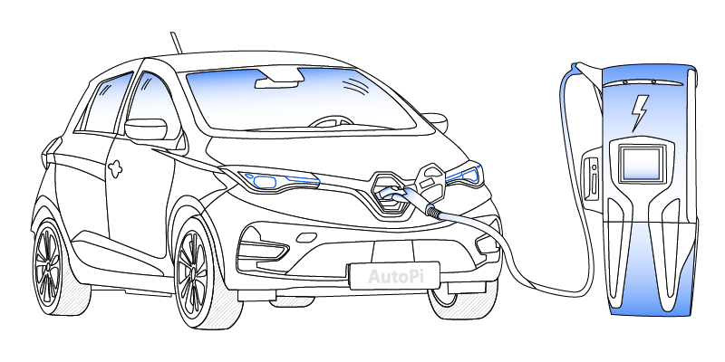 Electric Car Charging Car with 'AutoPi' license plate smart charging its battery.