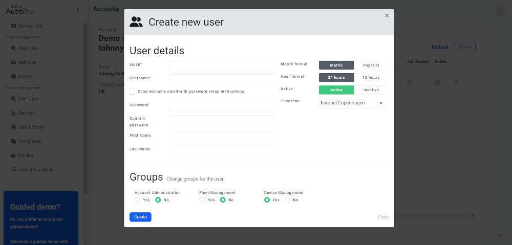 Multi-Tenancy setup in autopi cloud demo environment