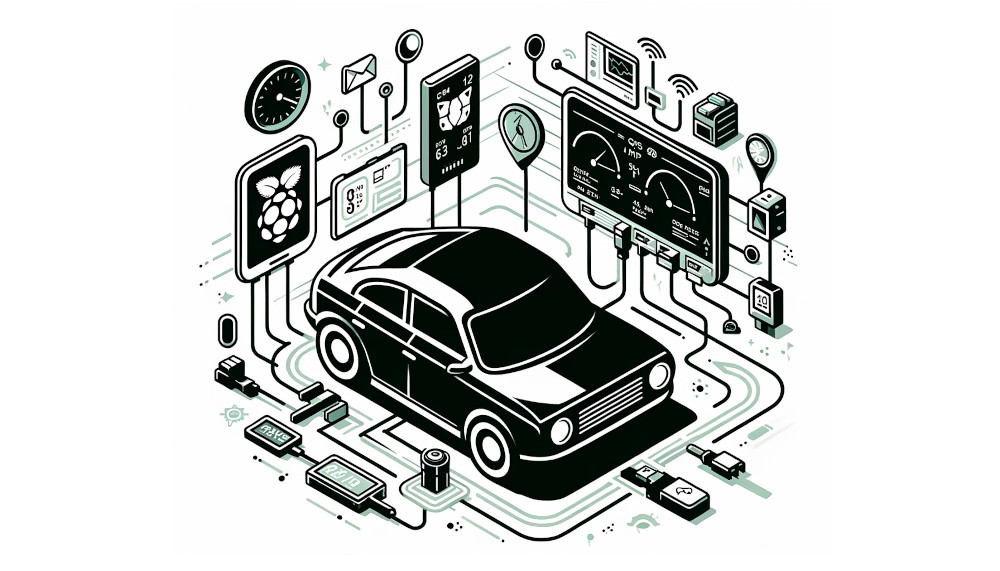 Raspberry Pi Vehicle Telematics Raspberry Pi integrated into a car's system, connected to various sensors and devices.