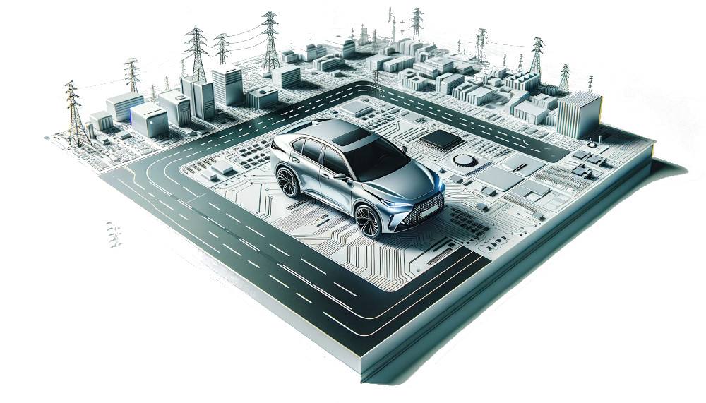 RFID in Car A car, equipped with RFID tags that symbolize the integration of RFID technology in automotive design