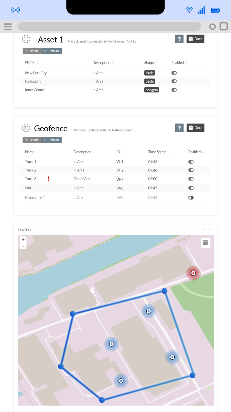 AutoPi Asset Tracking The autopi cloud widgets showing geofence and asset tracking