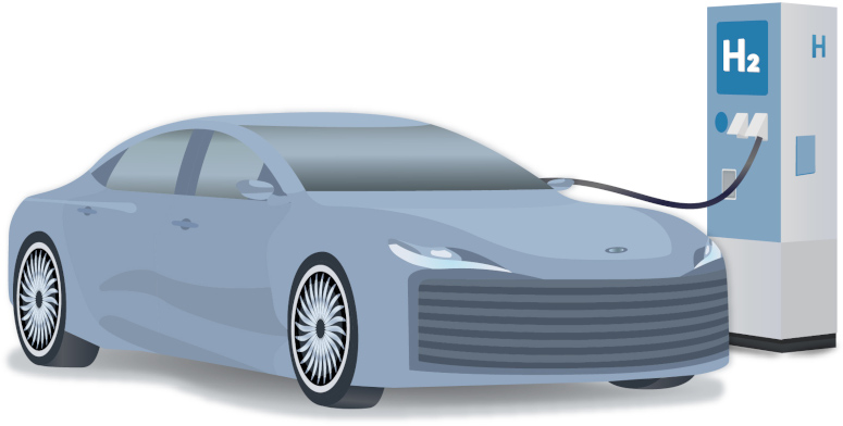 Full Cell Electric Vehicle (FCEV) FCEV Vehicle Charging up on hydrogen fuel cells