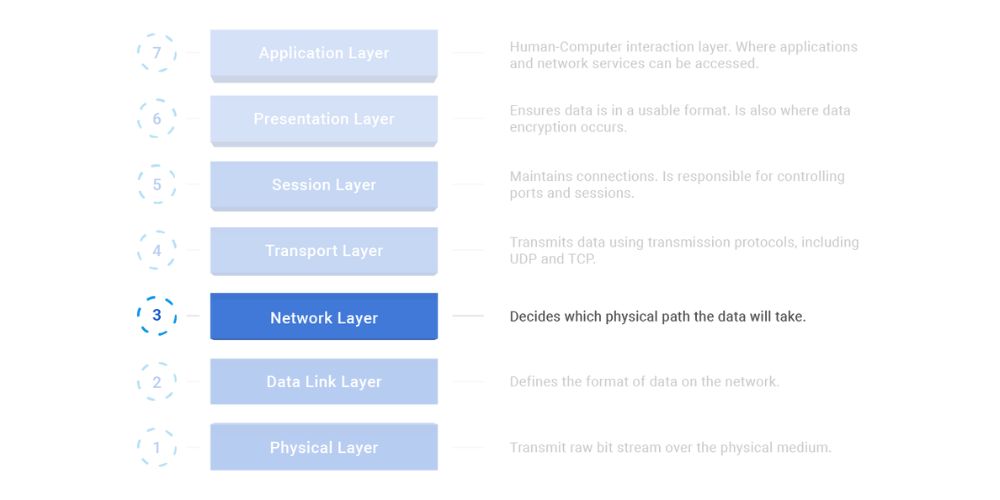 Highlighting the network layer within the osi model