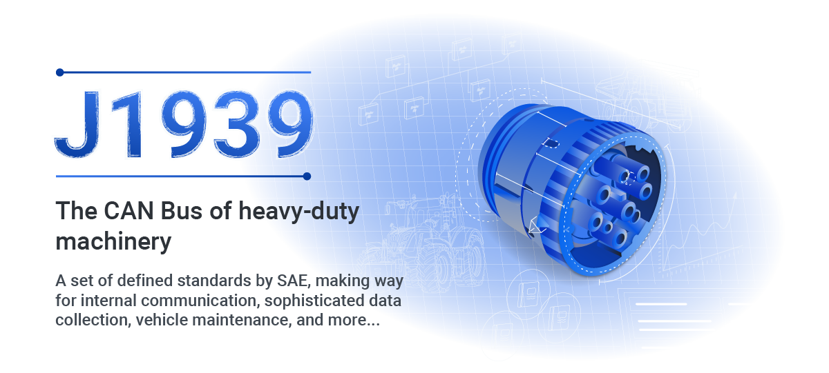 SAE J1939 2024 blueprint Banner Outline blueprint of a J1939 connector pinout with nodes and data labeled, illustrating the concept of J1939.